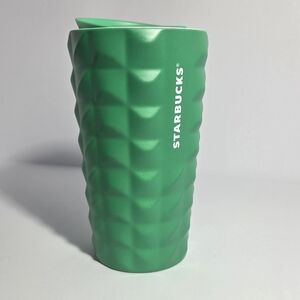 Title​Starbucks 2024 Green Geometric Ceramic Travel Tumbler Mug w/ Lid 12oz New
